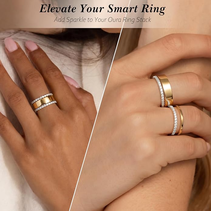 Purplepig Stackable Rings for Women Non Tarnish, Two Tone Mixed Metal Dainty Eternity Band Set, 14K Gold & Sterling Silver Plated Cubic Zirconia Hypoallergenic Wedding Thumb Pinky Rings Size 4-11