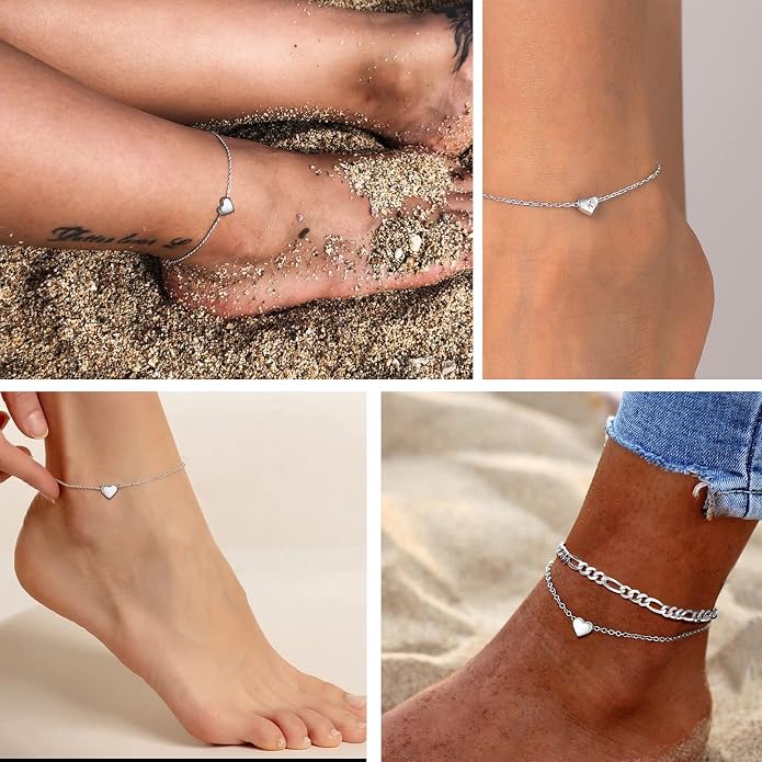 PROSILVER 925 Sterling Silver Ankle Bracelets For Women, Stylish Chain Anklets, Summer Beach Jewelry, 8.6-10.6 Inch Adjustable, Come with Box