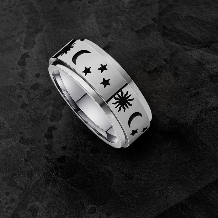 LAOYOU Fidget Anxiety Ring for Men | 8mm Spinner Band for Calming, Worry, Stress Relief & Mindfulness | Hypoallergenic Stainless Steel Comfort Fit Non Tarnish