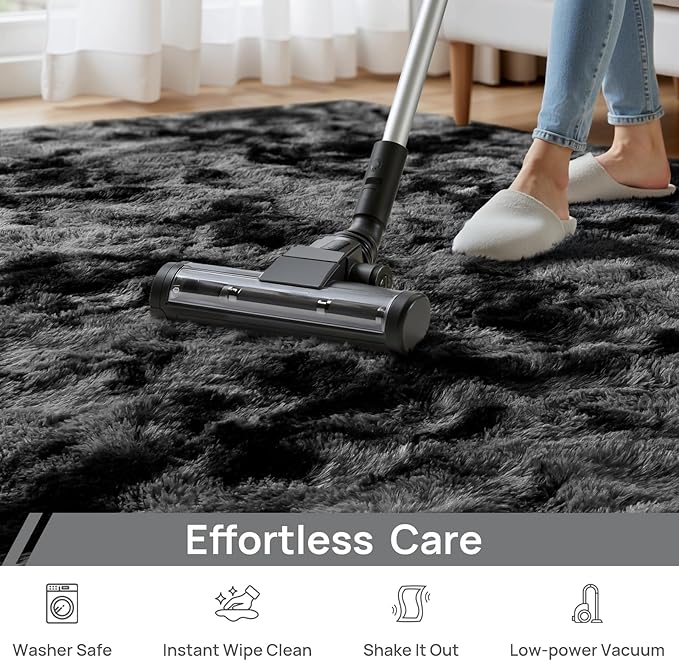 Deerhoo Large Shag Area Rugs 9 x 12, Tie-Dyed Plush Fuzzy Rugs for Living Room, Ultra Soft Fluffy Furry Rug for Bedroom, Indoor Carpet Nursery Rugs for Kids Room Home Decor, Dark Grey