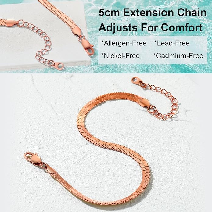 GoldChic Adjustbale Link Chain Anklet for Women Summer Jewelry, 316L Stainless Steel Figaro/Wheat/Twist Rope/Cuban Foot Bracelet-Waterproof, Resizable 9"-12" (Gift Box Included)