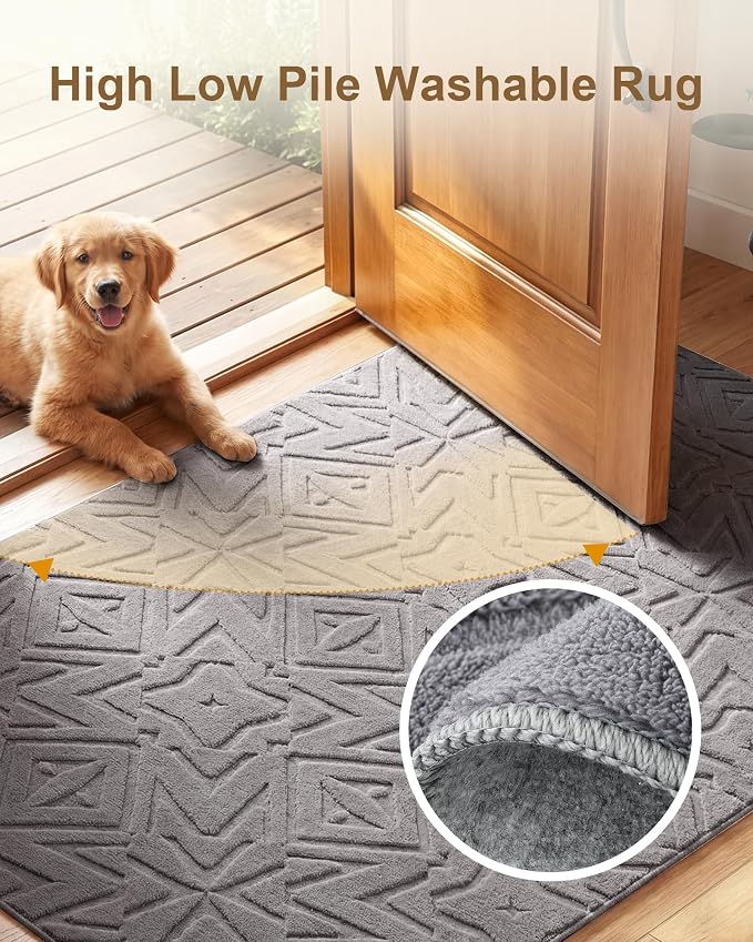 Carvapet 5x7 Area Rug - Grey High Low Pile Modern Floor Carpet, Washable Soft Plush 3D Texture Mat with Skid-Resistant Rubber Backing for Living Room Bedroom