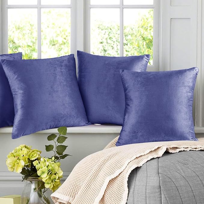 Nestl Throw Pillow Covers, Cozy Velvet Decorative Outdoor Pillow Covers 16 x 16 Inches, Soft Solid Cushion Covers for Sofa, Bed and Car, Set of 2 - Calm Blue