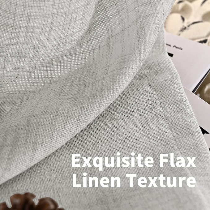 YoungsTex Light Grey Linen Curtains 45 Inch Length for Kitchen Bathroom Window, Short Semi Sheer Drapes with Bronze Grommet Light Filtering for Living Room Bedroom, 42 X 45 Inch, 2 Panels