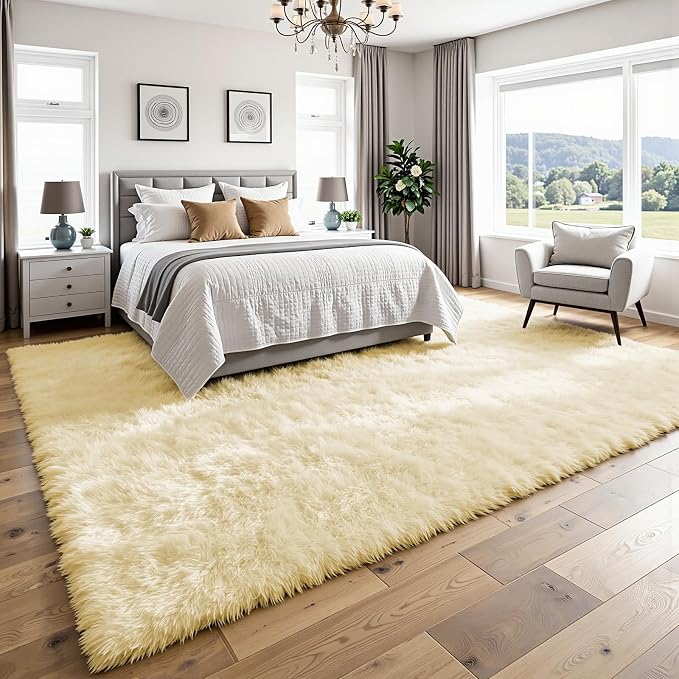 8x10 Area Rug for Living Room, Ultra Soft Fluffy Cream White Rugs for Bedroom, Non Slip Large Shag Carpet, Fuzzy Plush Nursery Rug, Thick Washable Indoor Floor Carpets for Kids Office Dorm Home Decor
