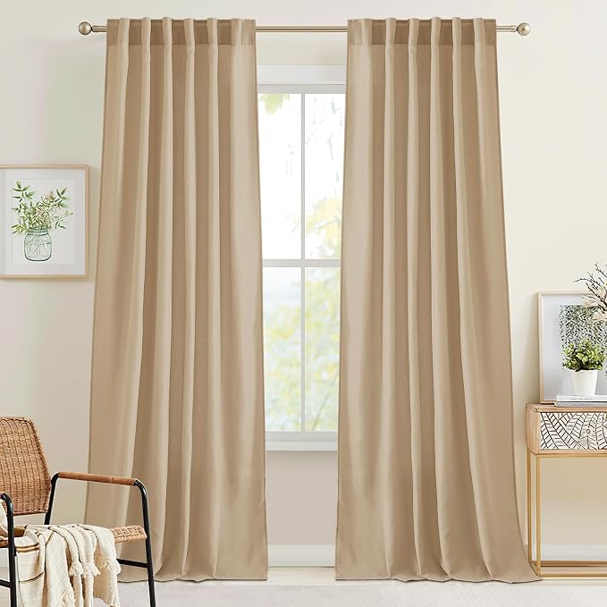 RYB HOME Boho Curtains 84 inches Long, Soft Linen Woved Lightweight Back Tab Light Filtering Fabric Shades for Dining Room Guest Room, W 52 x L84 inches, 2 Panels Set