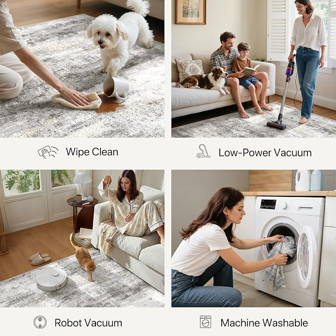 GENIMO Runner Rug Non Slip 2'6"x6', Washable Rug Runner for Hallways Kitchen, Abstract Modern Kitchen Rugs, Low Pile Lightweight Carpet Runners for Entryway, Bedroom, Laundry, Grey Beige