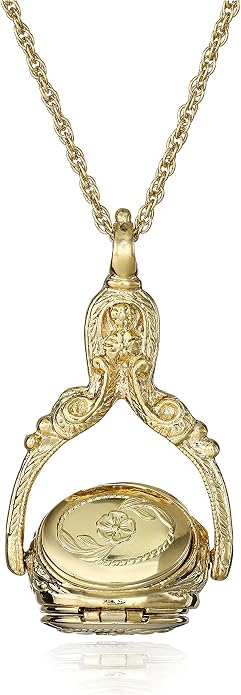 1928 Jewelry 3 Sided Flower Spinner Picture Locket Pendant Necklace For Women 30", Ladies Vintage Style Photo Keepsake, Made In USA