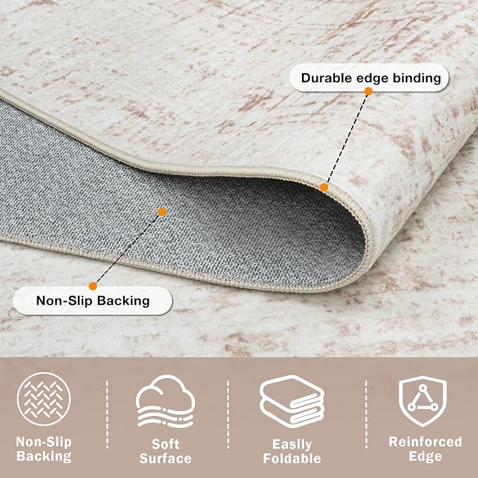 10x14 Area Rugs for Living Room Washable Rug: Anti-Skid Abstract Modern Living Room Rug Soft Thin Carpets Indoor Floor Non-Shedding Carpet for Bedroom Dining Farmhouse Nursery Home Office Beige White
