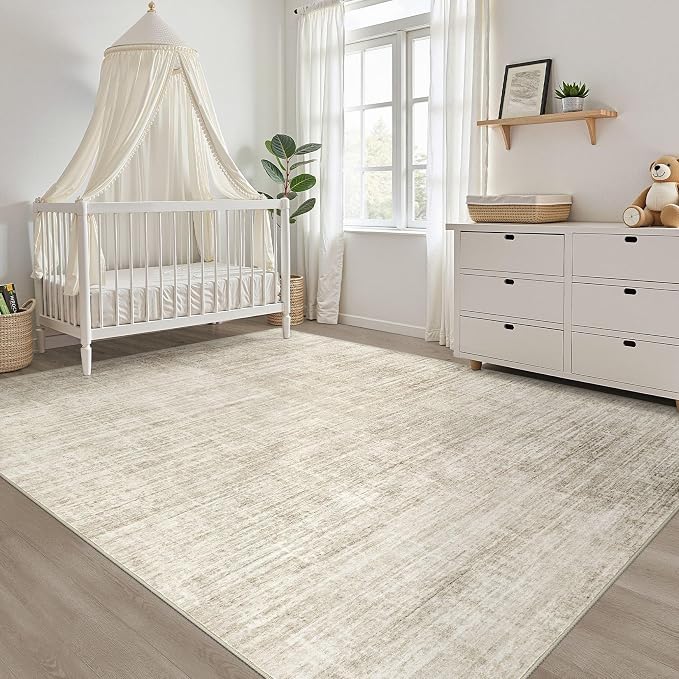 9x12 Area Rug Living Room: Washable Large Neutral Beige Rugs Abstract Soft Modern Stain Resistant Indoor Floor Non-Slip Carpet for Bedroom Nursery Kids Office Playroom Dining Room Under Table Home