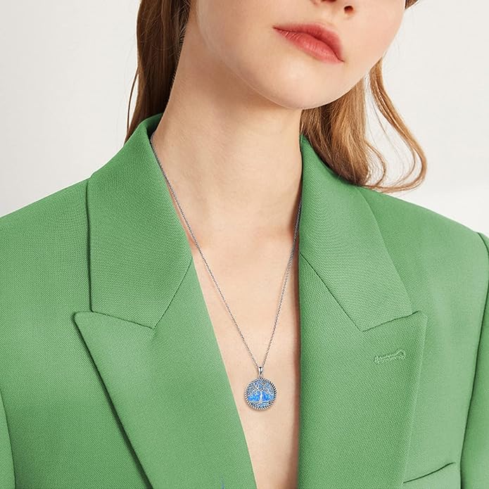 ONEFINITY Tree of Life Necklace for Women Sterling Silver Abalone Shell Crystal Tree of Life Pendant Necklace Family Tree Jewelry for Mom Daughter Sister Girls Christmas Gifts