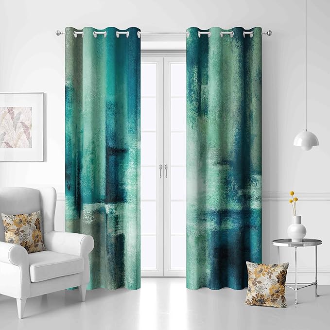 Asuexpect Teal Curtains 2 Panels Abstract Rust Curtain Room Darkening Grommet Window Treatments Modern Decorative for Bedroom Living Room, 52x63 Inches, Turquoise