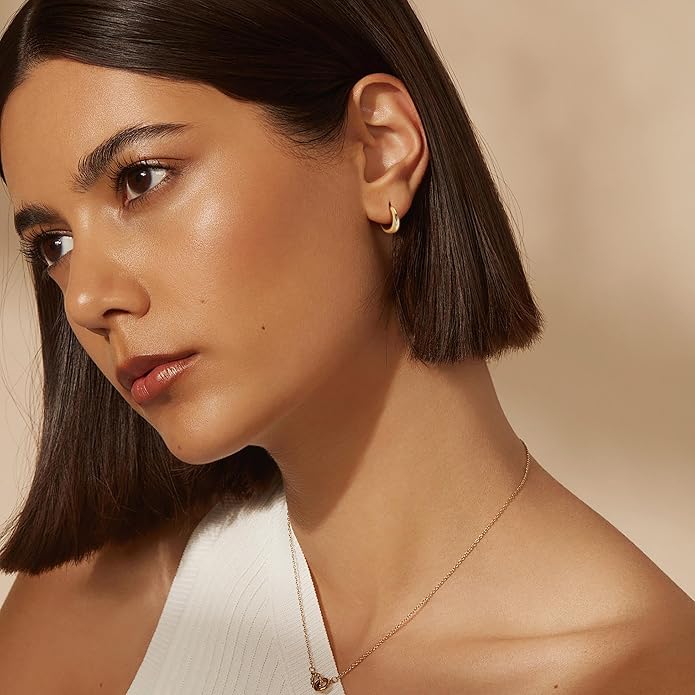 14K Gold Hoop Earrings for Women 14K Gold Earrings for Women Gold Chunky Hoop Earring for Womens Hoops Full and Rounded Surface Hoops Earring for Womens 13/18/22mm