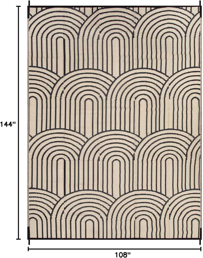 Lahome Black and White Outdoor Rug 9x12,Large Camping Rugs for Outside Your Rv,Outdoor Plastic Straw Mats Patio Waterproof,Porch Carpets for Beach Backyard Garden(Black,9'x12')