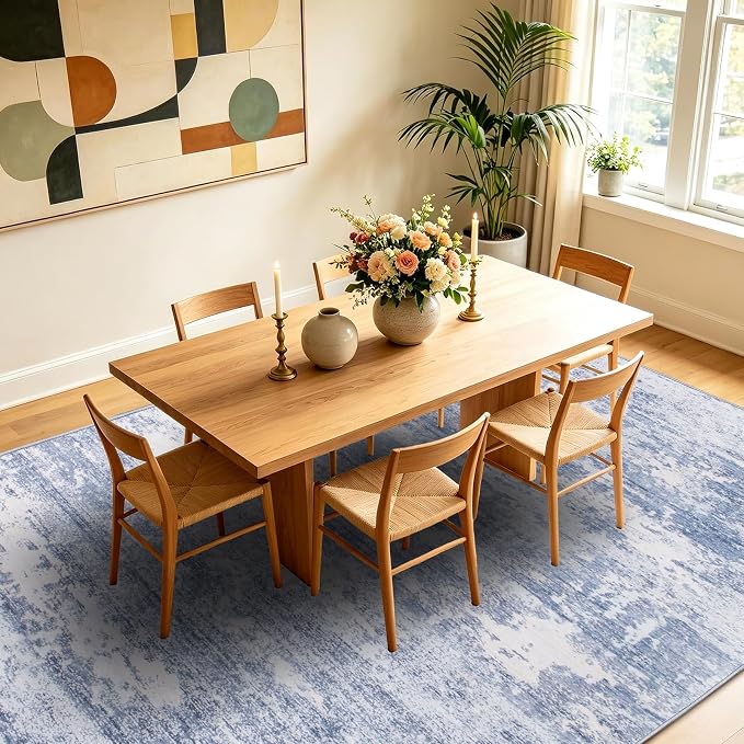 6x9 Area Rugs Living Room Rug Abstract Washable Rug Non-Slip Soft Low Pile Indoor Floor Stain Resistant Thin Carpet for Bedroom Dining Room Home Office Farmhouse Nursery - Teal & Sage Green 6' x 9'