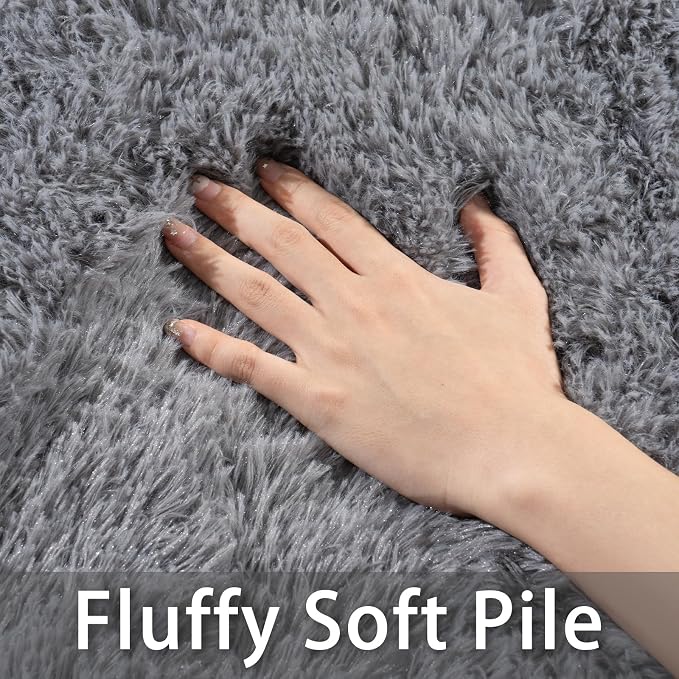 Dssimo Super Fluffy 10x14 Rugs for Living Room, Modern Shag Grey Area Rugs, Soft and Cozy Plush Large Under Bed Carpet for Kids, Girls Boys and Teens Decorations for Bedroom Dorm Nursery Classroom