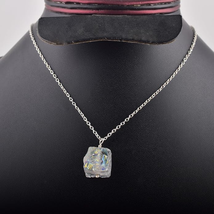 Natural Angel Aura Quartz Crystals Pendant Necklace, Cabochon Gemstone, Energy Healing Crystals, Birthday, Gift for Her, Gemstone Jewelry 18 inch AAA+ Quality