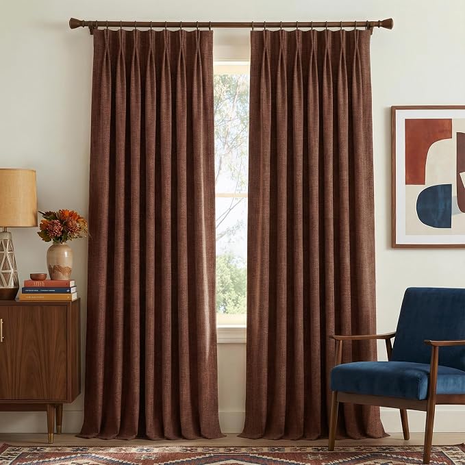 NICETOWN Heavyweight Pinch Pleat Earthy Terracotta 90" Long Curtains 395GSM, Room Darkening Faux Linen Drapery for Boho Living Room, Double-Sided Textured Panels with Hooks(40" Wide, Set of 2)