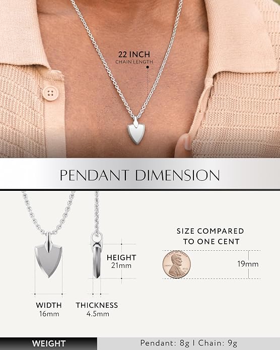 RTZN® Pendant Necklace for Men – Premium Stainless Steel Silver Pendant Necklace with 22" Chain – Waterproof & Non-Tarnish Small Pendants for Men – Bold Symbols of Strength & Legacy
