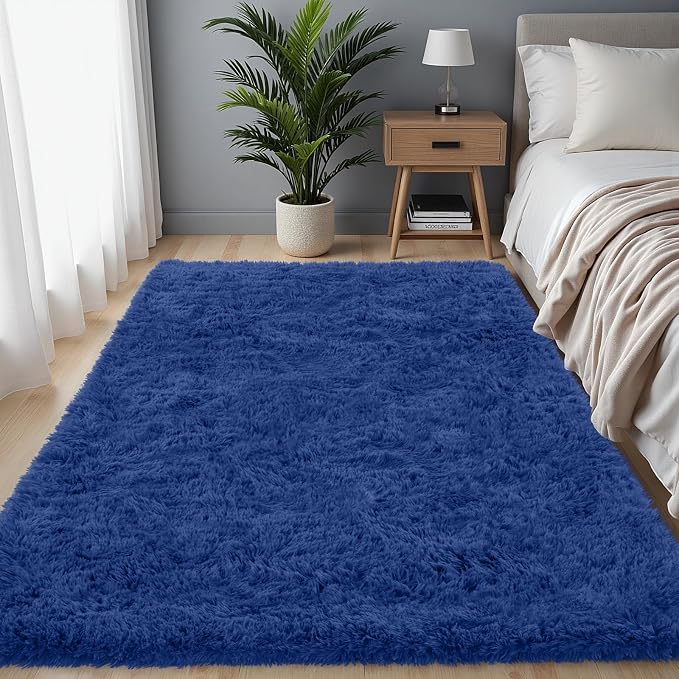 4x6 Area Rug for Living Room, Ultra Soft Fluffy Shag Rugs for Bedroom, Non-Slip Large Fuzzy Plush Rug Indoor Floor Carpet for Nursery Kids Office Dorm Modern Decor, Navy Blue