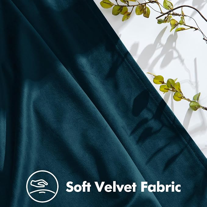 MIULEE Peacock Blue Velvet Curtains 96 inches Long, Pinch Pleated Blackout Drapes with Hooks, Thermal Insulated Pinch Pleat Panels for Bedroom Living Room, 2 Panels