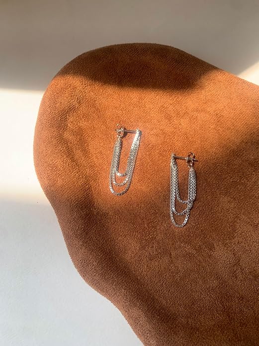 Tassel Earrings for Women Gold Plated Silver Chain Earrings Dainty Minimalist Dangle Drop Studs