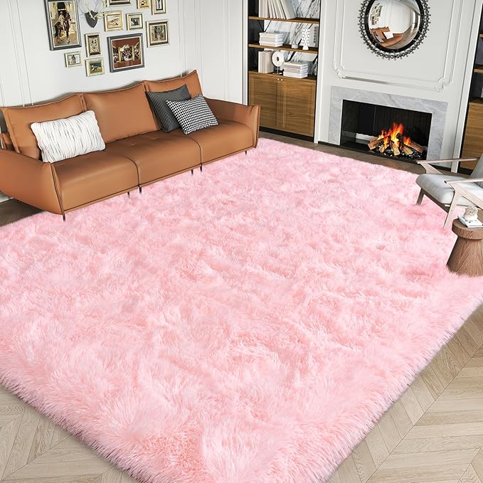 Dssimo Fluffy Pink Rugs for Living Room 10x14 Extra Large Area Rug | Ultra Soft Plush Upgrade Non-Slip High Pile Carpet for Kids, Dorms,Nursery Rooms, Home Modern Decor Aesthetic