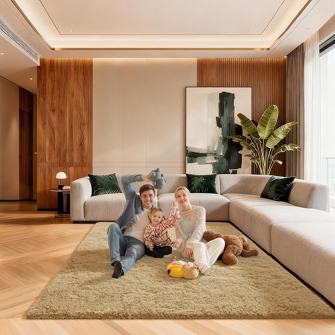5x7 Area Rugs for Living Room, Large Fluffy Rugs for Bedroom, Fuzzy Shag Soft Non-Slip Carpet for Kids Girls and Boys Nursery Dorm Indoor Room Home Decor (5ft X 7ft, Light Tan)