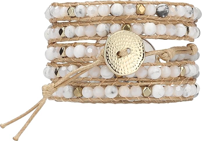 Bracelet for Women – Handmade Vegan Boho Natural Stone Layered Bracelet, Thailand Bohemian Stackable Beaded Wrap Bracelets, Summer Hippie Bracelet Stack, Fashion Jewelry Gifts