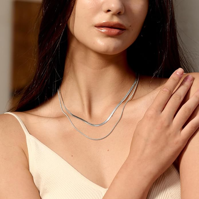 CHESKY 14K Gold/Silver Plated Snake Chain Necklace Herringbone Necklace Gold Choker Necklaces for Women Gifts Jewelry 1.5/3/5MM(W) 14"/16"(L) Mothers Day Gifts for Mom