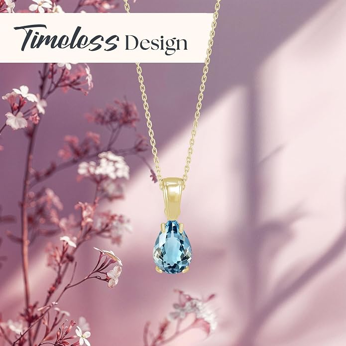14K Gold Plated Gemstone Necklace for Women - Birthestone Teardrop Necklace - Gold Jewelry for Women - Dainty Gold Necklace - Everyday Necklaces - Gold Necklaces for Women