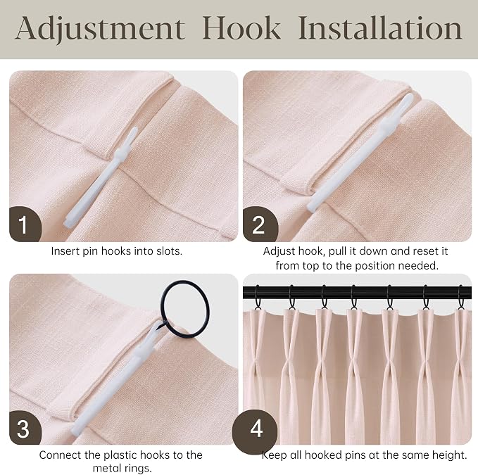 Light Pink Linen Curtains Pinch Pleated 120 Inch Length 2 Panels for Nursery Baby Girls Bedroom Semi Sheer Light Filtering Pleated Linen Curtains for Living Room Bedroom Dusty Blush Pink