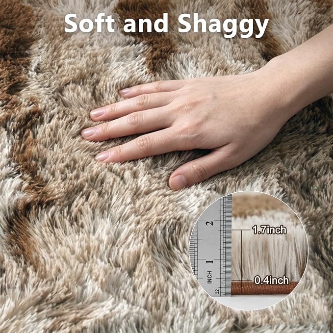 9x12 Extra Large Area Rugs for Living Room, Shaggy Non-Slip Tie-Dyed Rugs for Bedroom Kids Playroom Dorm Room, High Pile Ultra Soft Carpet, Khaki
