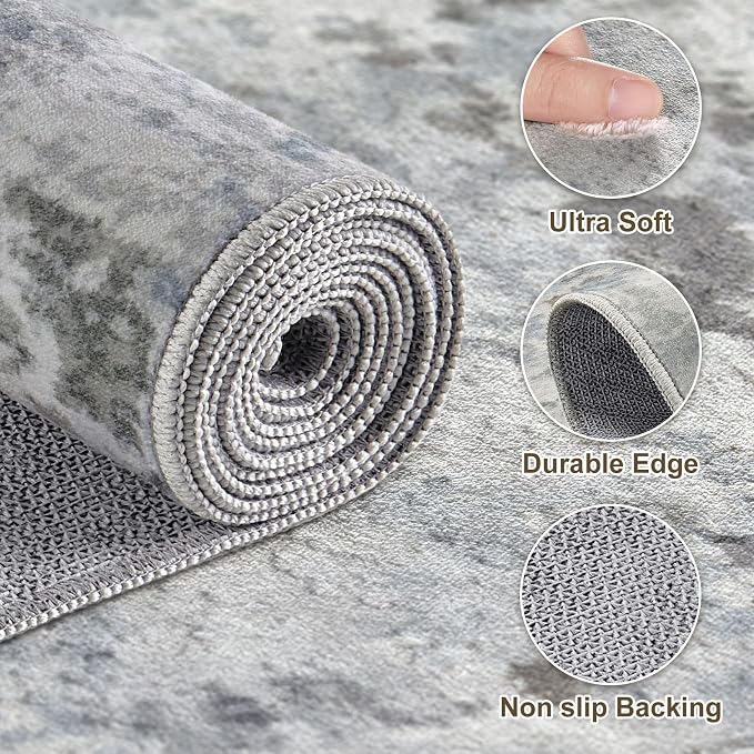 Area Rugs 5x7, Non Slip Low Pile Soft Washable Rug for Living Room | Modern Abstract Large Carpet, Stain Resistant and Kid & Pet Friendly, Made for Bedroom, Under Dining Table - Blue Gray
