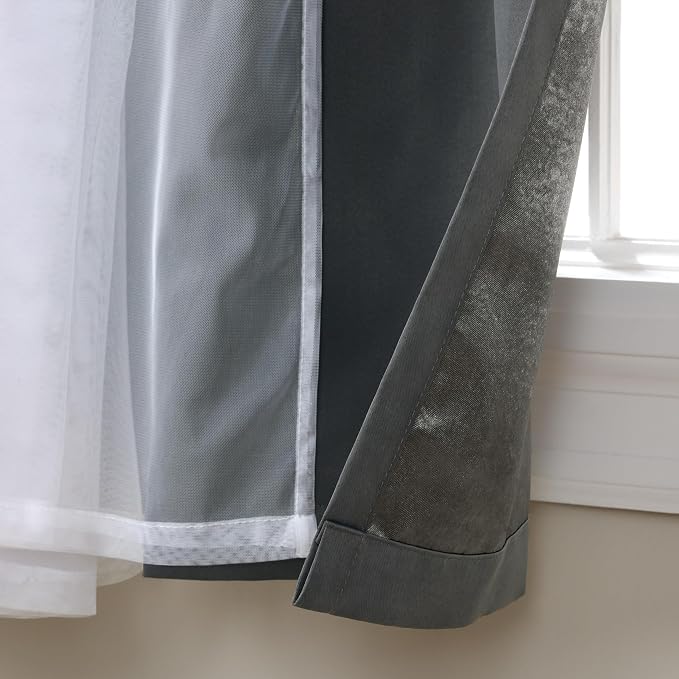 TOWN & COUNTRY LUXE Talia Double Layer Indoor Curtains, Sheer and Room Darkening Blackout, Grommet Top, Energy Efficient, 2-Pack Set, 52"x96", Black Pearl