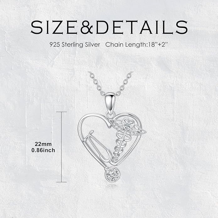 Birthstone Veterinary Stethoscope Necklace 925 Sterling Silver Nurse Vet Pendant with Dog Paw Nurse Jewelry Gifts for Veterinarian Nurse Women Veterinarian Gifts
