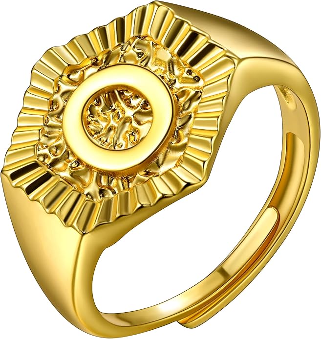 U7 Initial Ring Wedding Band for Men Women 18K Gold Plated Statement Hexagon A-Z Letter Jewelry Personalized Stackable Signet Rings