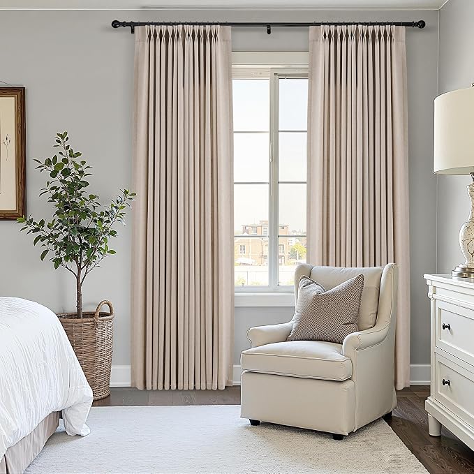 Aersas Taupe Burlywood Linen Pleated Curtains 102 Inches Long for Living Room Pinch Pleat Drape Hooks Rings Back Tab Semi Sheer Light Filtering Curtain for Bedroom Sliding Patio Door 2 Panels 40x102
