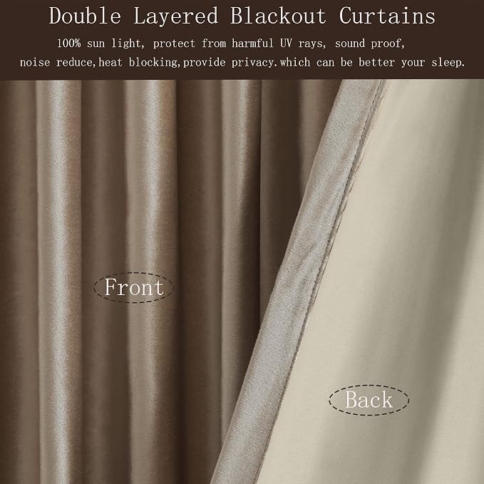 PRIMROSE Blackout Taupe Velvet Curtains 72 inch Long for Living Room,Set of 2 Panels Liner Rod Pocket Back Tab Thermal Window Curtains Drapes Room Darkening Heavy Decorative Curtains for Bedroom
