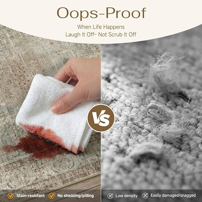 PureCozy 9x12 Area Rug Washable Sage Vintage Traditional Oriental | Non Slip, Soft Low Pile, Indoor Carpet for Living Room, Bedroom, Dining Room, Distressed Retro Decor