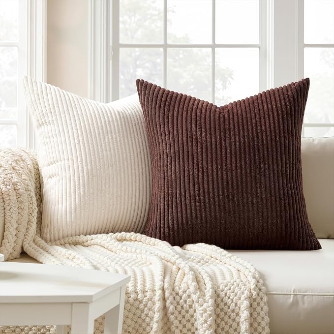 Topfinel Gold Brown Gradient Fall Pillow Case Rustic Throw Pillow Covers 22x22 Inch Set of 4 Soft Farmhouse Corduroy Striped Decorative Cushion Cover for Sofa Couch Living Room Bedroom