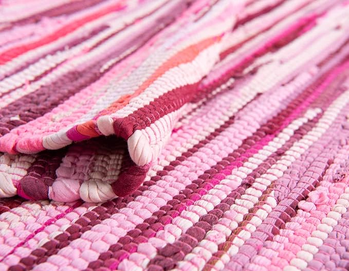 Unique Loom Chindi Cotton Collection Hand Woven Natural Fibers Area Rug_CCH002, 9 ft x 12 ft, Pink/Ivory