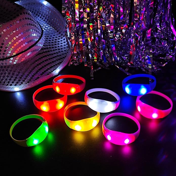 24 Pcs Sound Activated LED Glow Bracelets Light Up Bracelets for Adults Glow in the Dark Bracelets Neon Supplies for Concert