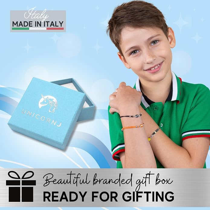 UNICORNJ 925 Italy Sterling Silver Child or Baby Name Bracelet Girls Boys, Personalized Engraved Kids ID Bracelets, 6.5" Figaro Chain, Enamel Charm Newborn Infant Toddler Kid Jewelry