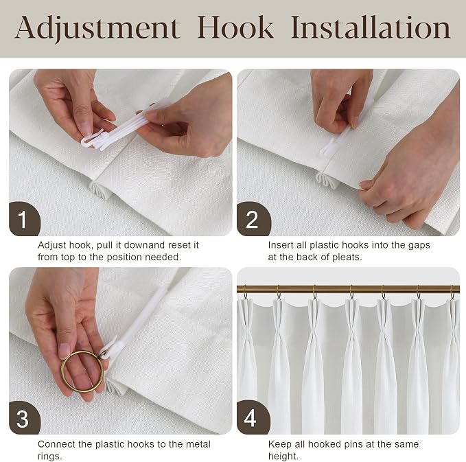 120 Inch Long White Pinch Pleated Linen Curtains 2 Panels Set for Living Room Bedroom Pinch Pleat Curtains Ivory Cream Semi Sheer Light Filtering Privacy Curtain 120 Inch Length for Sliding Door