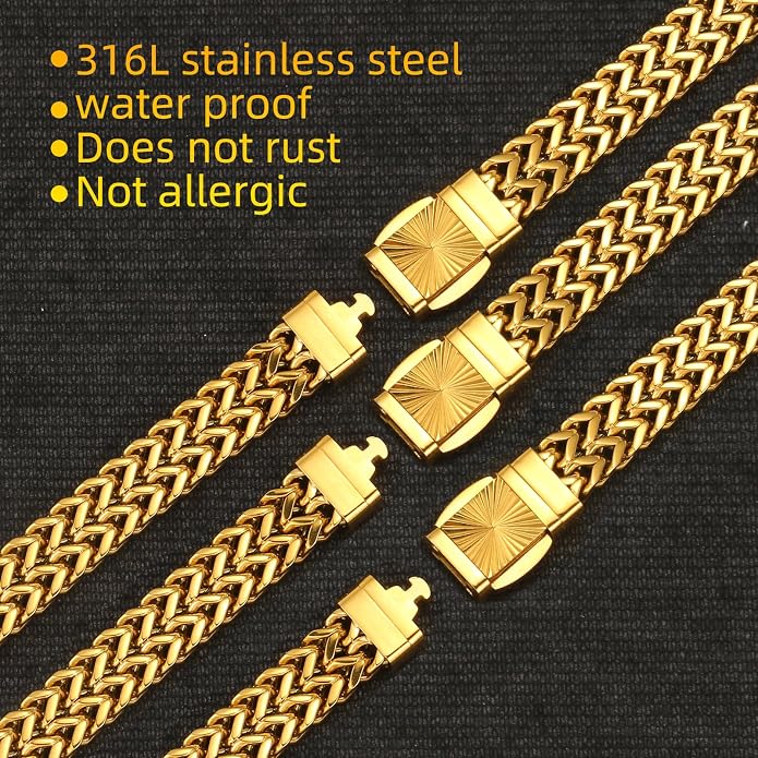 CaptainSteeL Cuban Link Chain Bracelet for Men- 316L Stainless Steel 9/10MM Width Fashion Pattern Snap Button Hip Hop Jewelry,Two Style Cuban Bracelets 18K Gold Plated/Stainless Steel with Gift Box