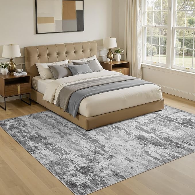 6x9 Area Rug, Non Slip Low Pile Washable Large Rug for Living Room | Soft Modern Abstract Carpet, Stain Resistant Kid & Pet Friendly, Made for Dining Room, Nursery, Home Office - Dark Gray