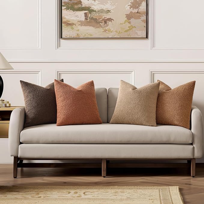 MIULEE Fall Decorative Boucle Throw Pillow Covers 18x18 Rustic Set of 4 | Textured Accent Pillow Cases Soft Couch Cushion Covers for Modern Farmhouse Boho Sofa Bed Livingroom Home Decor