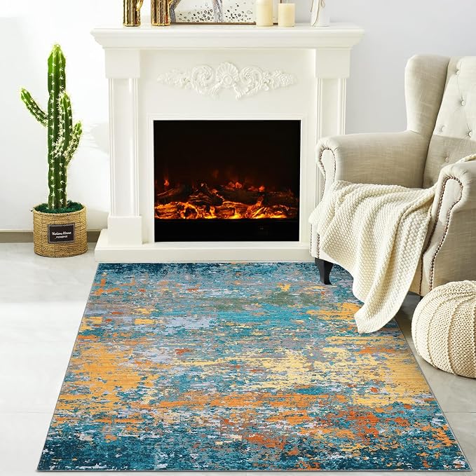 ROYHOME Modern Abstract 2x3 Area Rug Non Slip Non Shedding Low Pile Stain Resistant Rug for Entryway Kitchen Bedroom,Multi Color