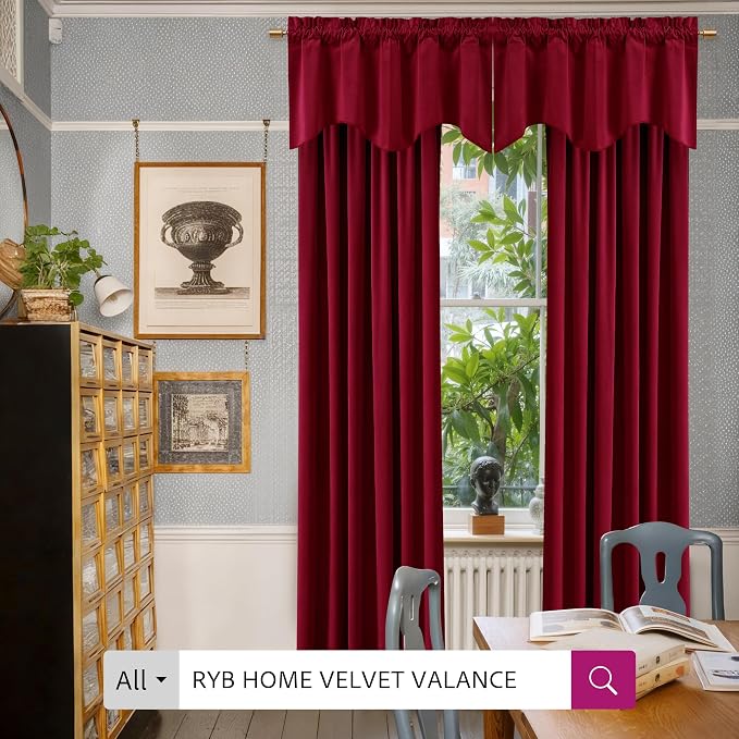 RYB HOME Red Velvet Curtains 84 inches for Bedroom - Light & Heat Block Back Tabs Window Treatment Energy Efficient Privacy Protection Drapes for Farmhouse, Living Room, Ruby Red, W52 x L84, 2 Panels